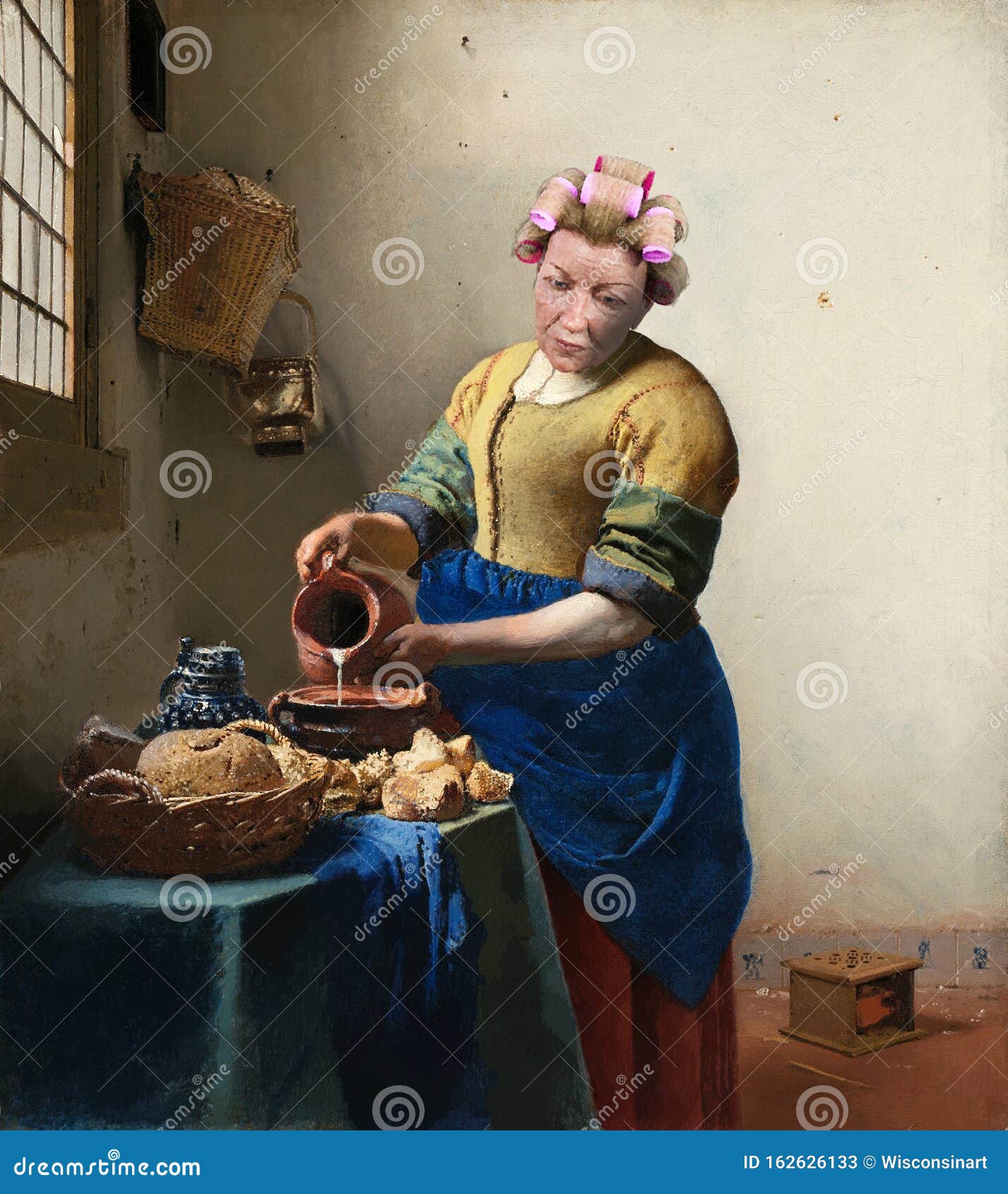 funny vermeer oil painting milkmaid spoof