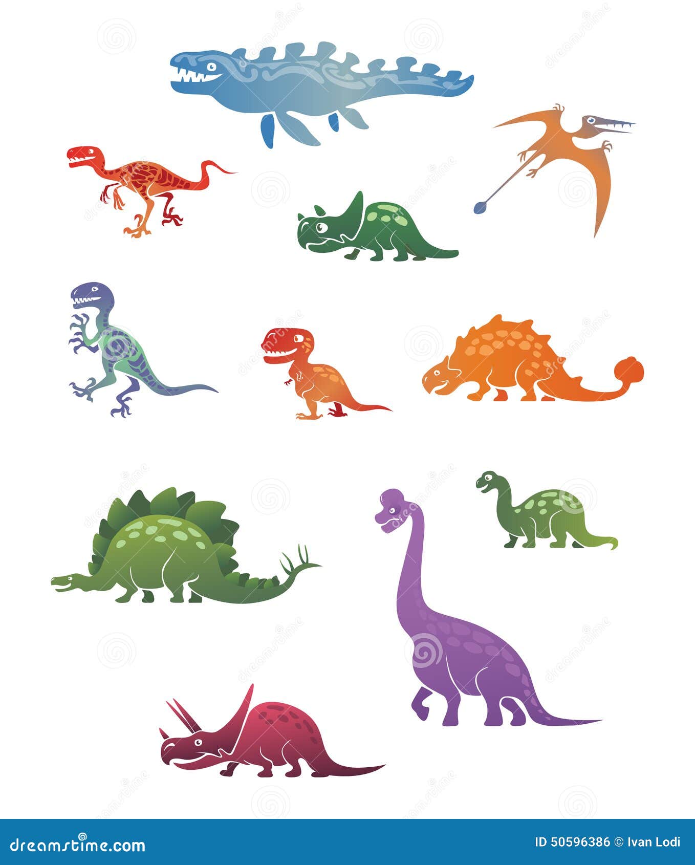 Funny Vintage Dinosaurs Set One Stock Vector - Illustration of ...