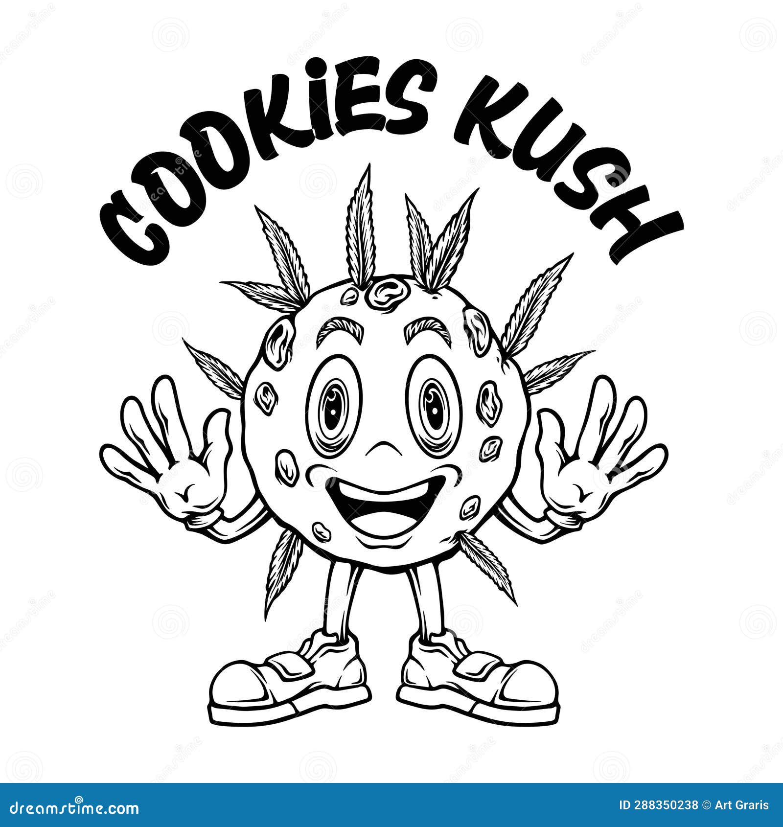 Funny Weed Kush Cookies Characters Illustrations Monochrome Stock