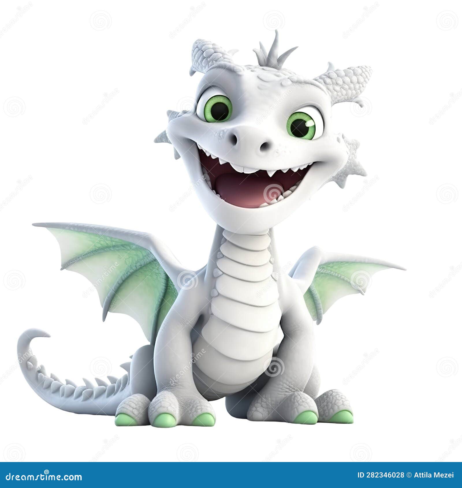 funny white dragon is smiling, transparent background