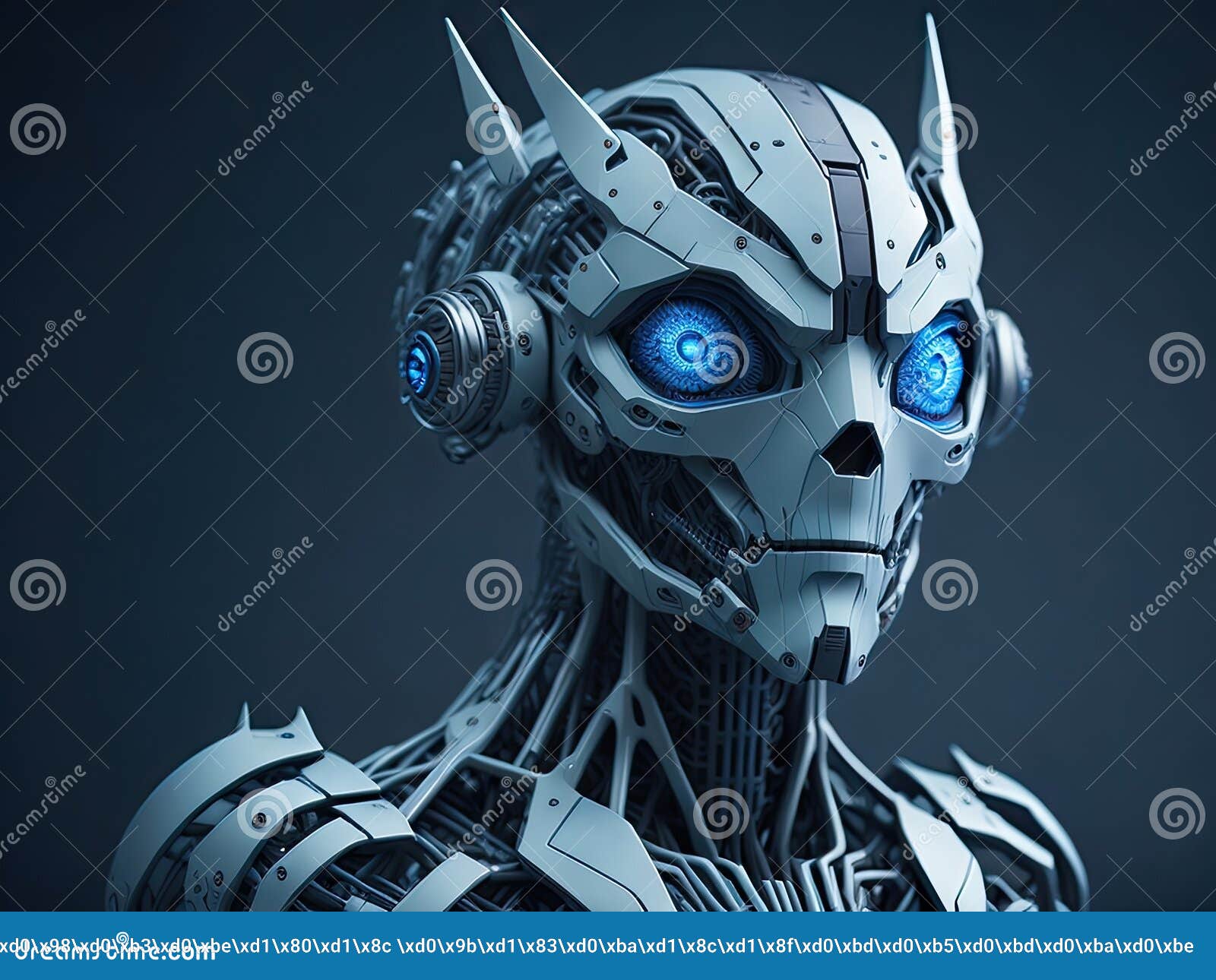 Funny White Humanoid Robot with Blue Eyes. Ai Generative Stock