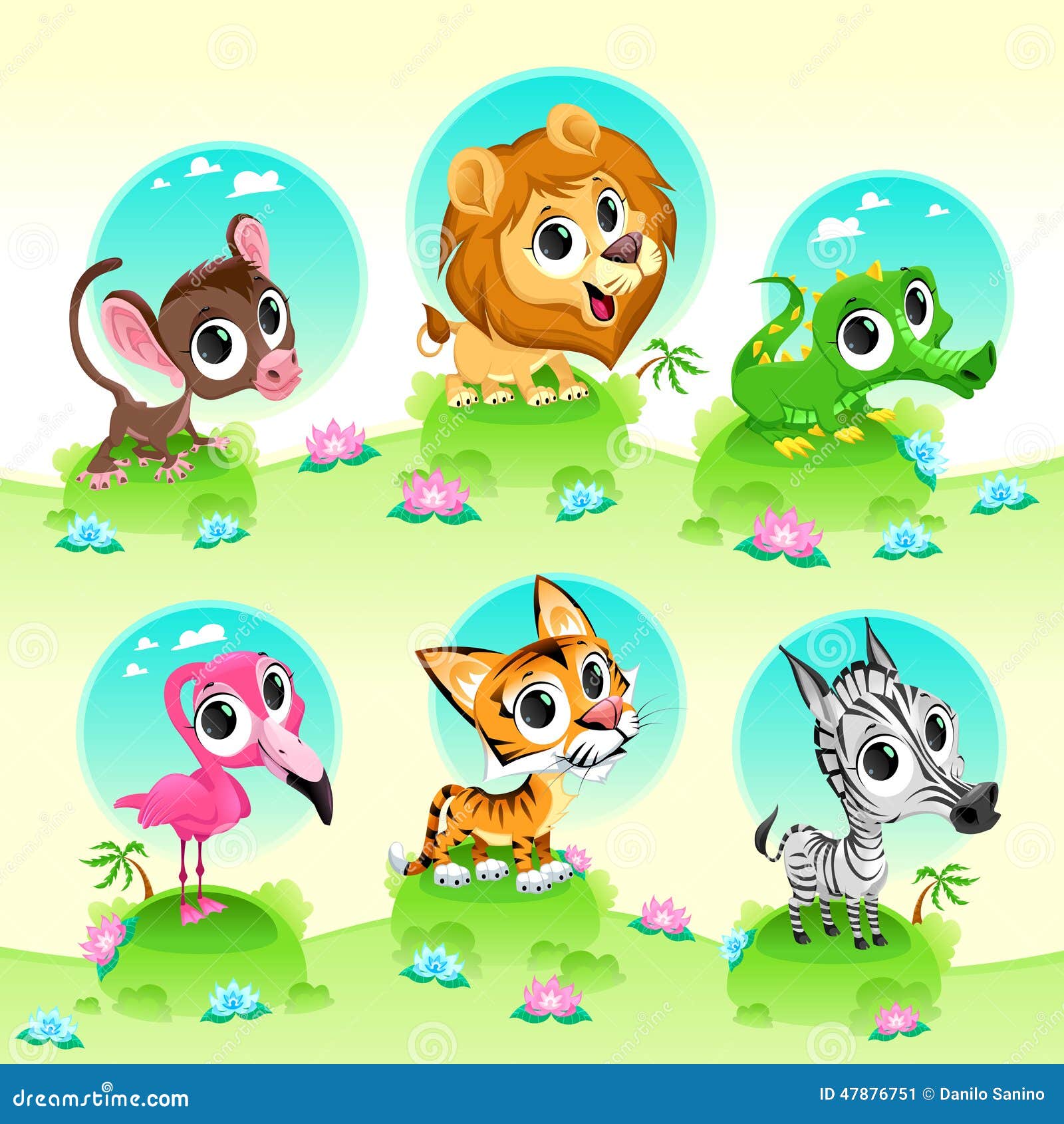 Funny Wild Animals with Background Stock Vector Illustration of lion