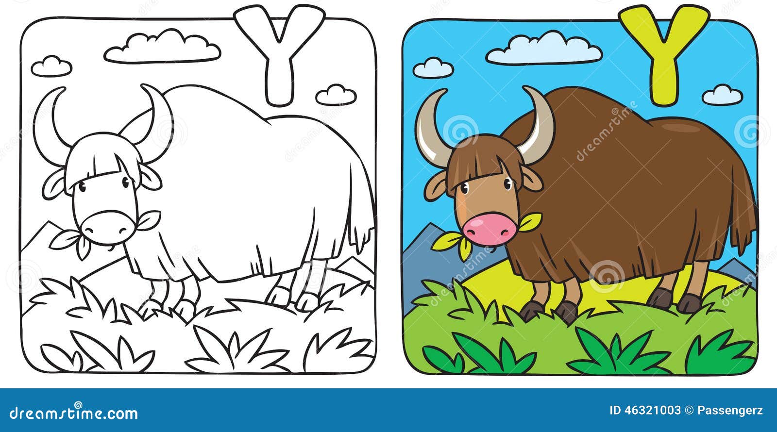 funny wild yak coloring book. alphabet y