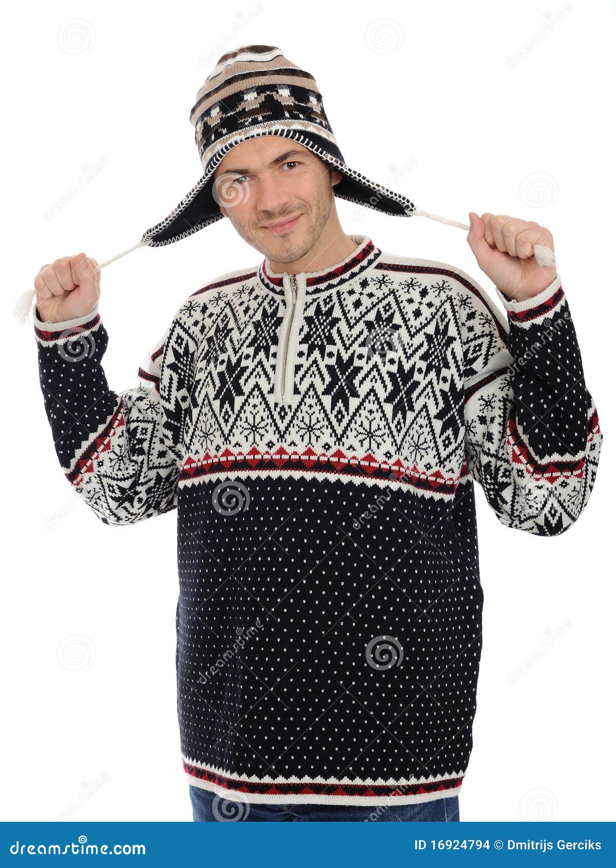 Funny Winter Men in Warm Hat and Clothes. Stock Photo - Image of ...