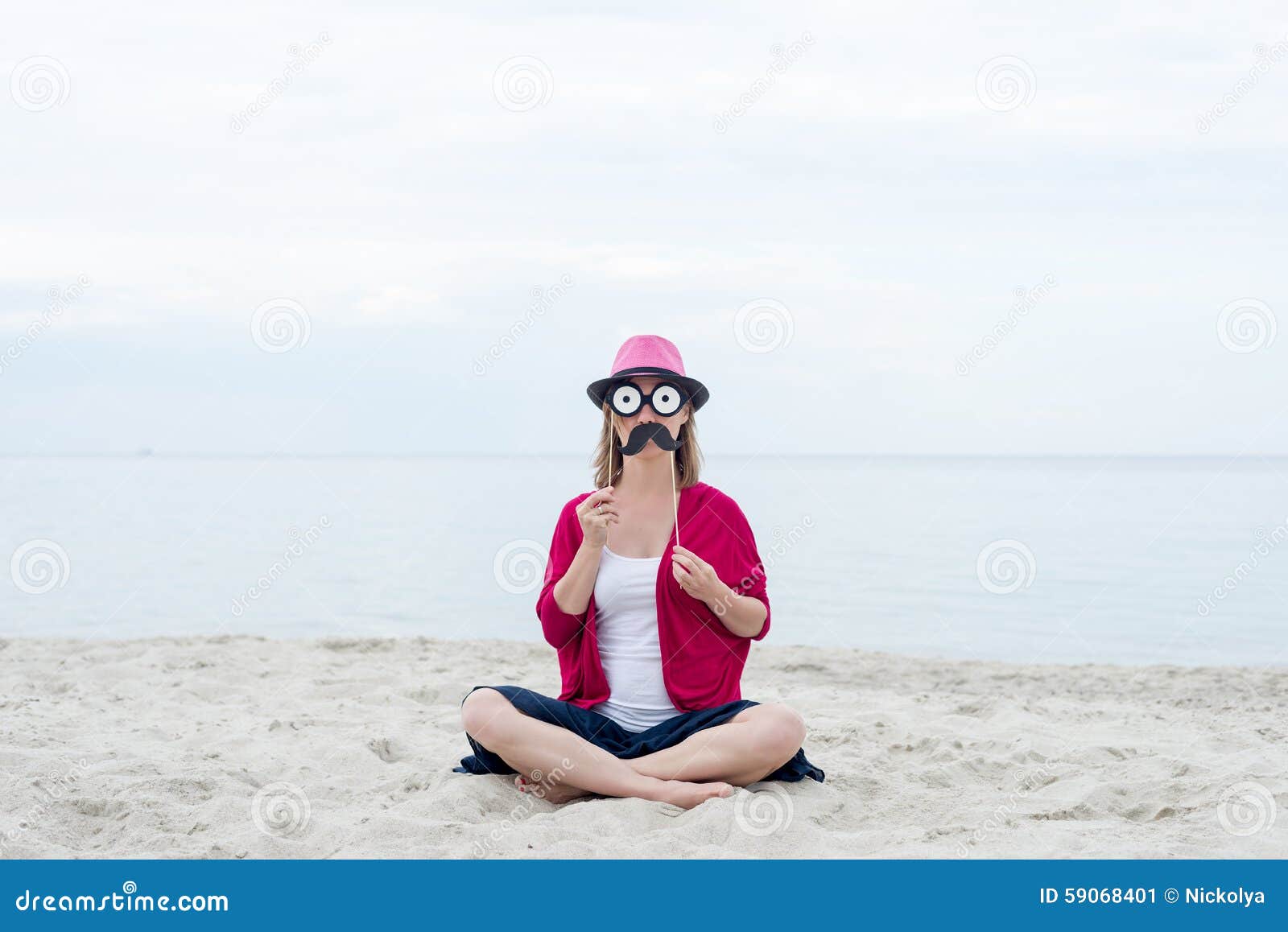 Funny woman on a beach stock image. Image of celebration - 59068401
