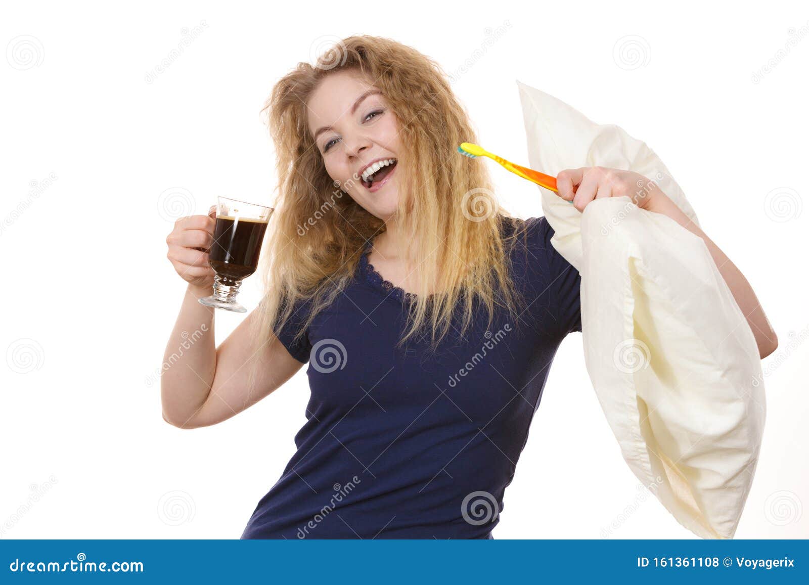 Funny Woman Being Late Drinking Coffee Stock Photo - Image of drink, hurry:  161361108