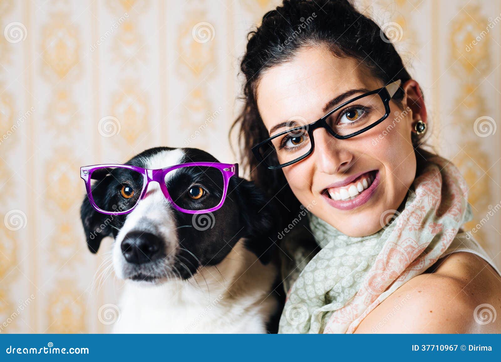 Funny Woman and Dog with Glasses Portrait Stock Image - Image of looking,  lovely: 37710967