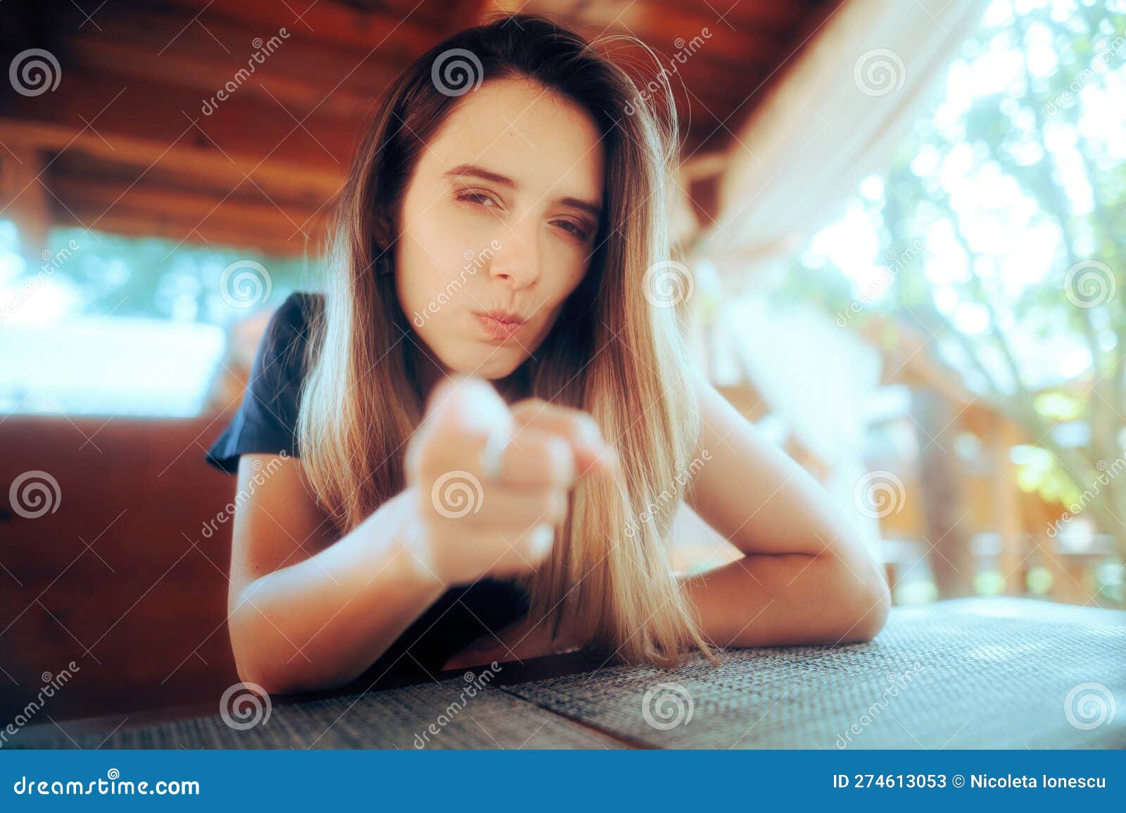 Funny Woman Pointing To the Camera Finding the Culprit Stock Image