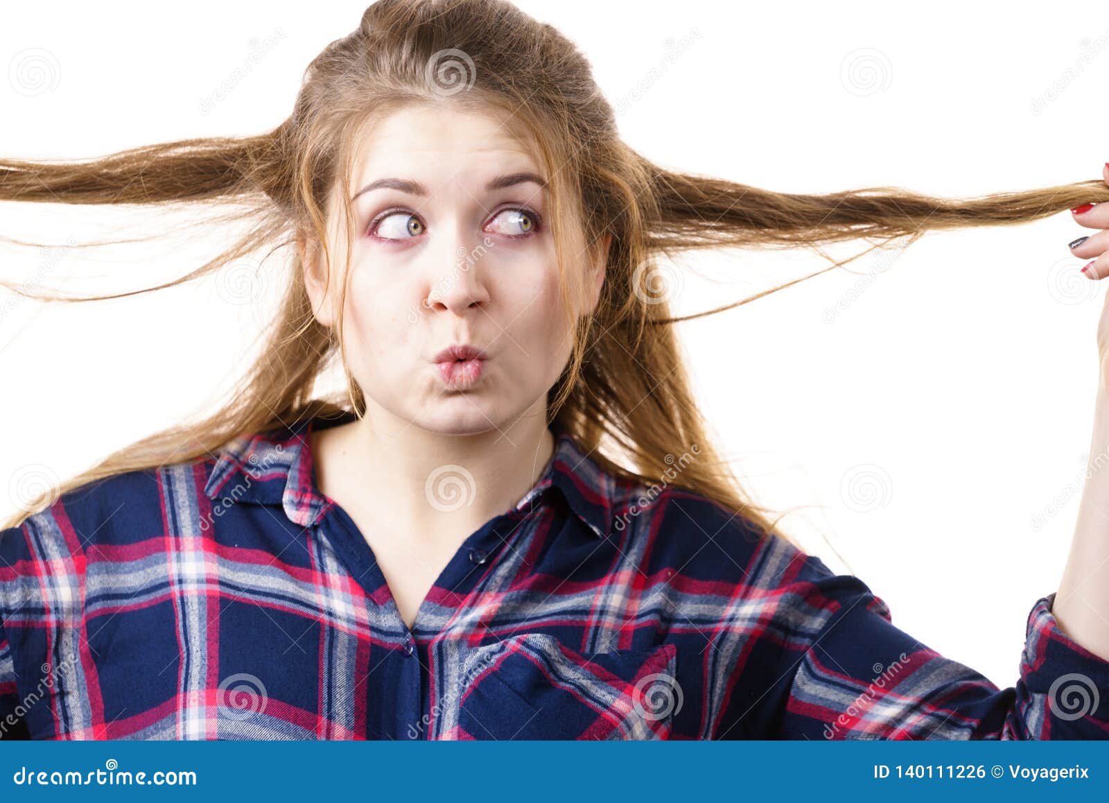 Funny Woman Showing Her Long Brown Hair Stock Photo - Image of hair,  playing: 140111226