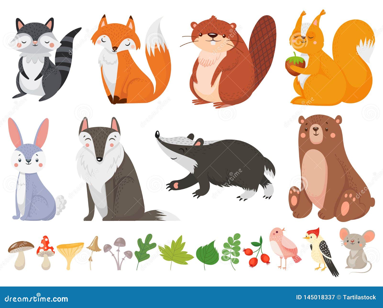 Funny Wood Animals. Wild Forest Animal, Happy Woodland Fox and Cute ...