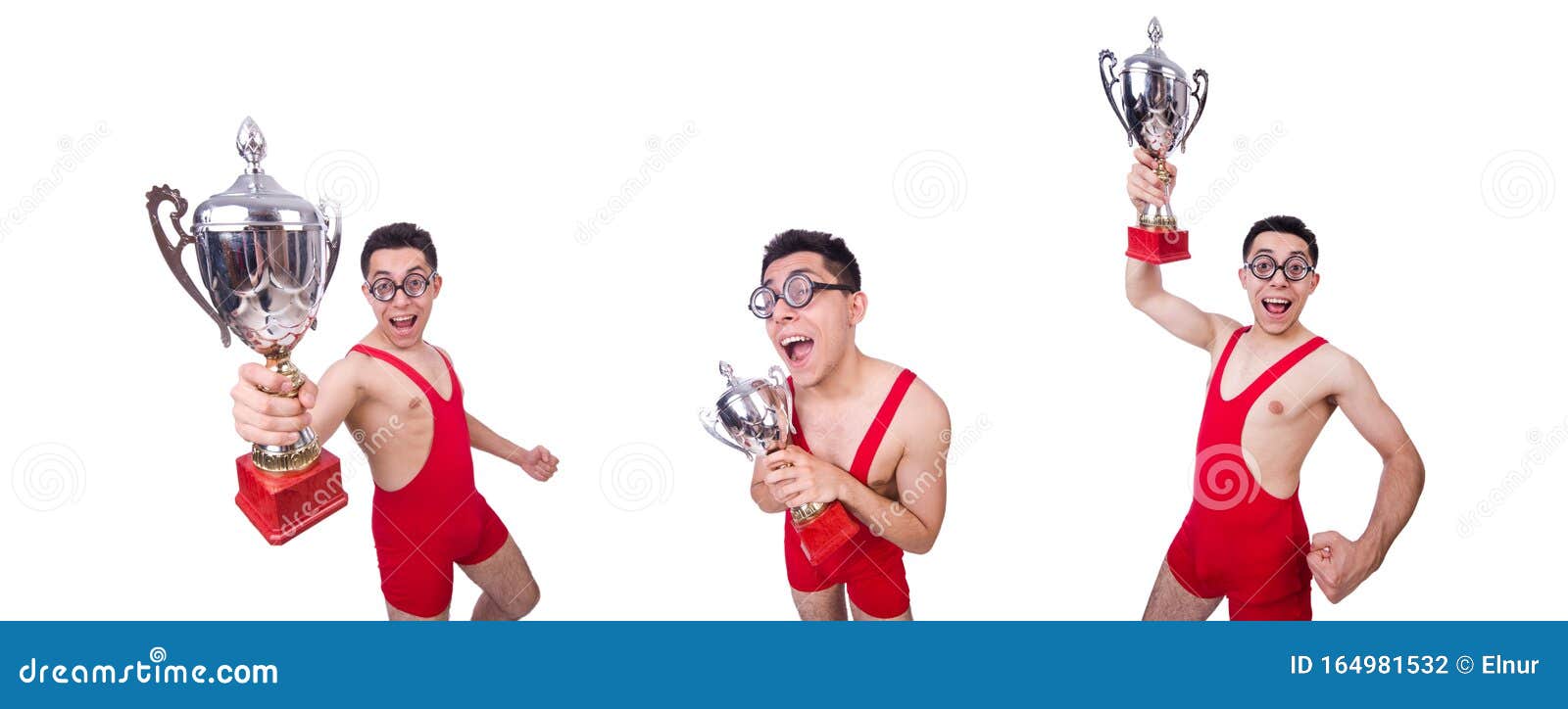 Funny Wrestler with Winners Cup Stock Photo Image of competitive
