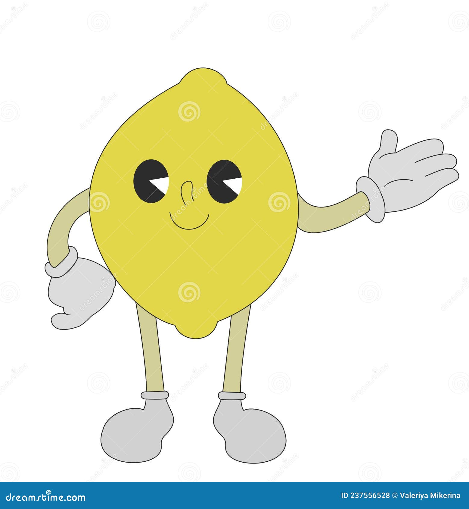 Funny Yellow Retro Cartoon Lemon with Legs and Hands in White Gloves ...