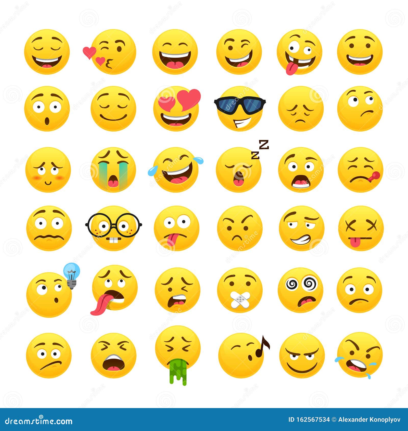Funny Yellow Round Emoji Vector Icons Set Stock Vector - Illustration ...