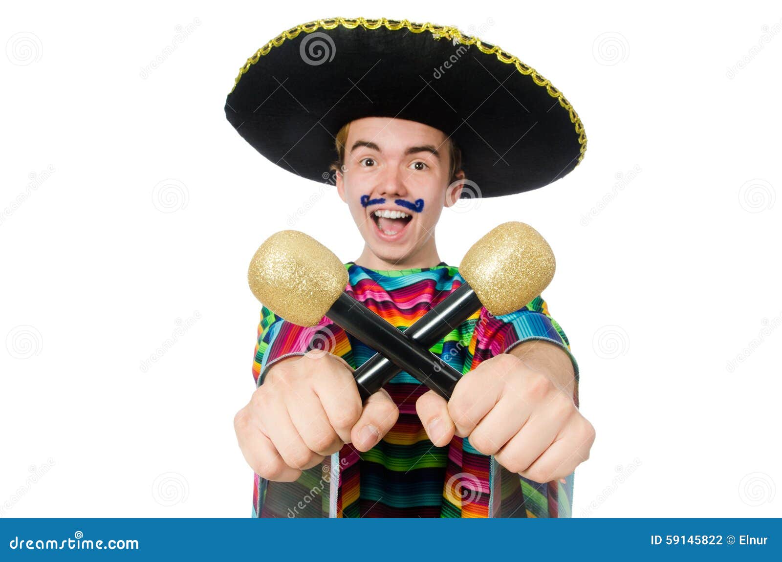 Funny Young Mexican Shaking Maracas Isolated on Stock Photo Image of