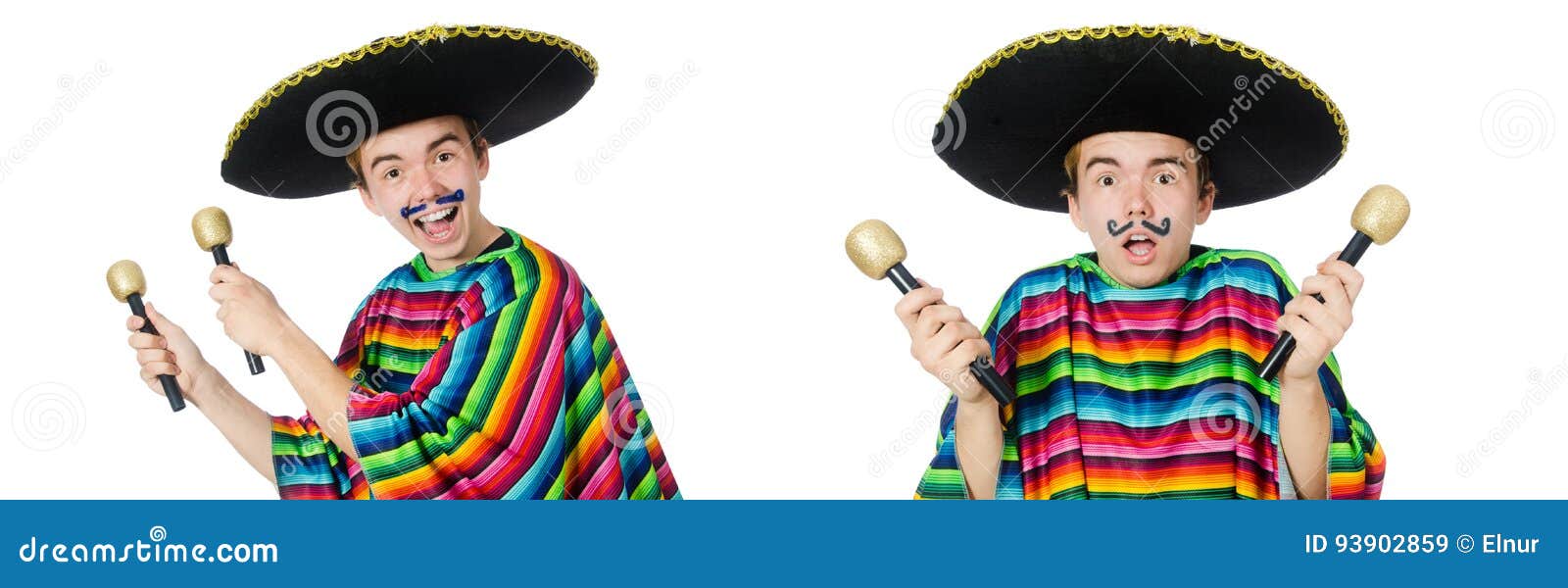 The Funny Young Mexican Shaking Maracas Isolated on White Stock Image