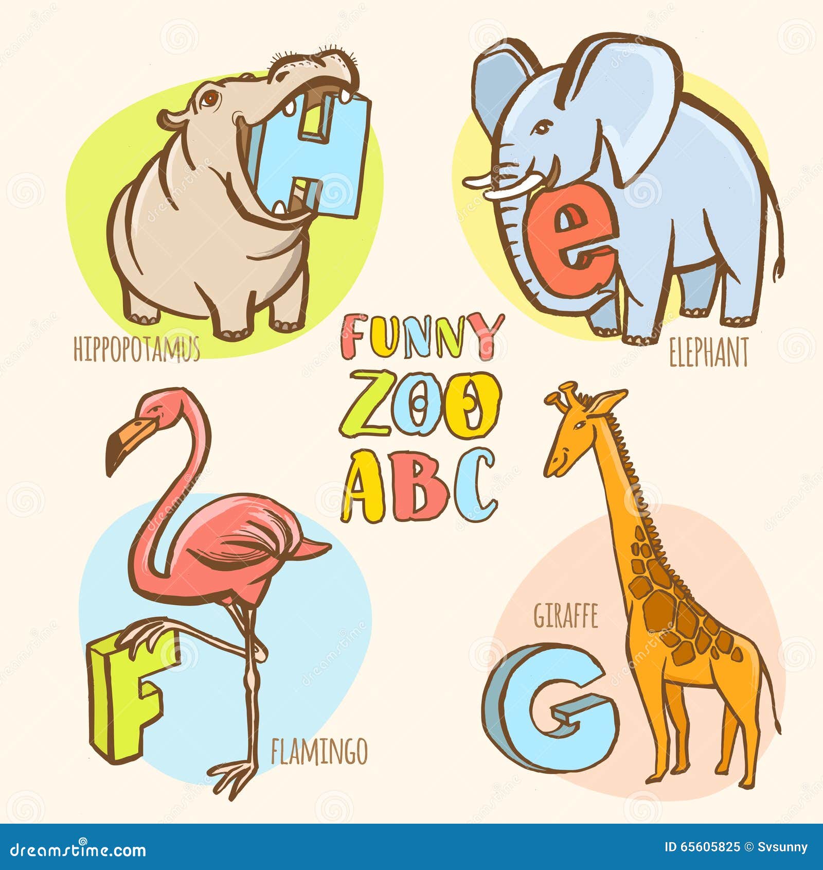 Funny Zoo Animals Kid S Alphabet. Hand Drawn Ink Colorful Style Stock  Vector - Illustration of preschool, brush: 65605825
