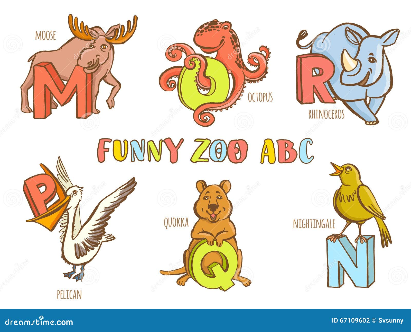 Funny Zoo Animals Kid S Alphabet. Hand Drawn Ink Colorful Style Stock  Vector - Illustration of cartoon, drawn: 67109602