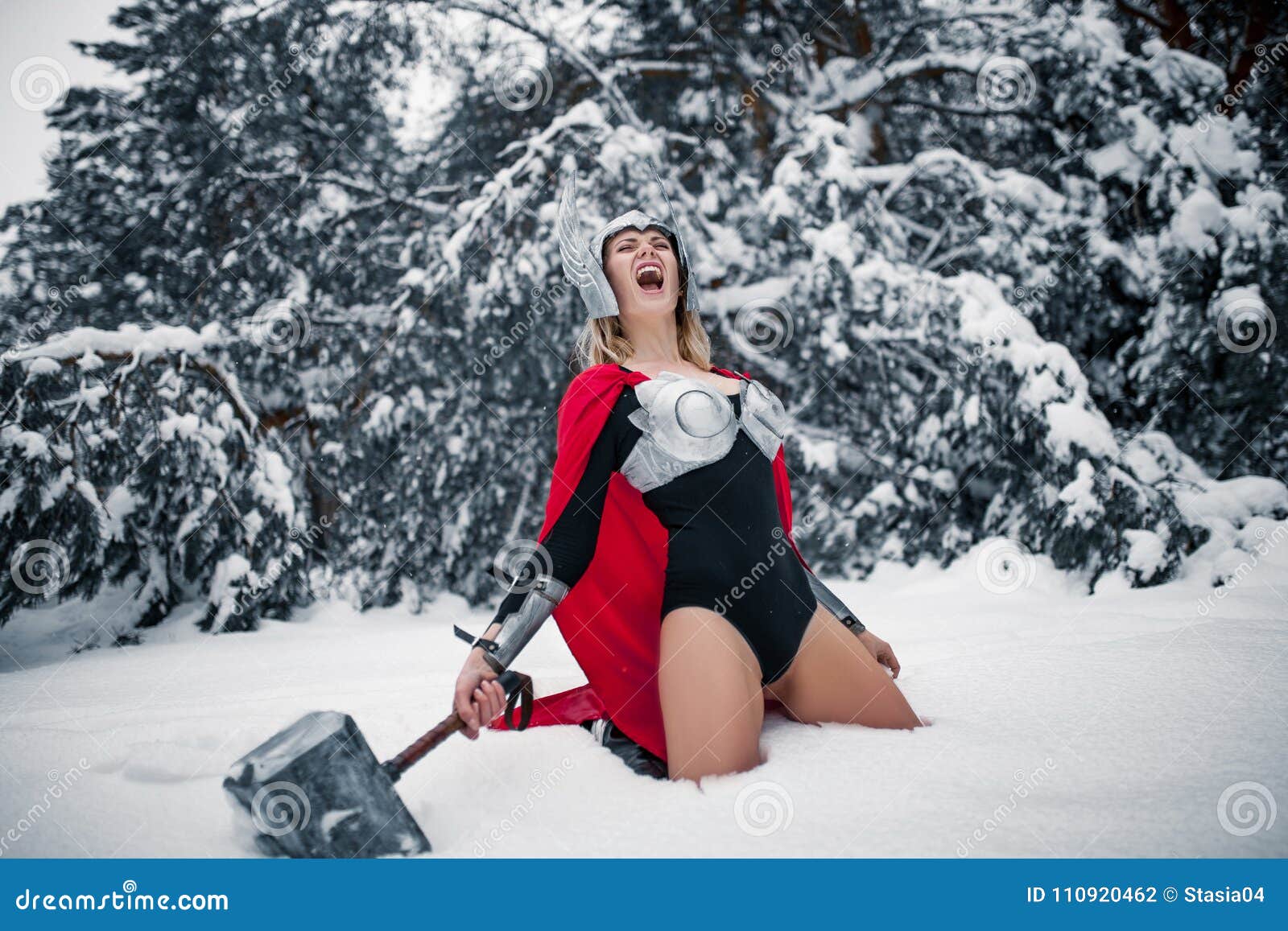 Furious Woman In Image Of Germanic-Scandinavian God Of Thunder And Storm.  Cosplay. Stock Photo - Image of hero, angry: 110920462