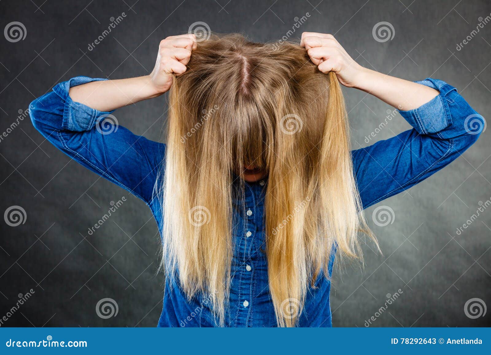 Furious Woman Pull Hair Out of Head. Stock Image - Image of terrible,  casual: 78292643
