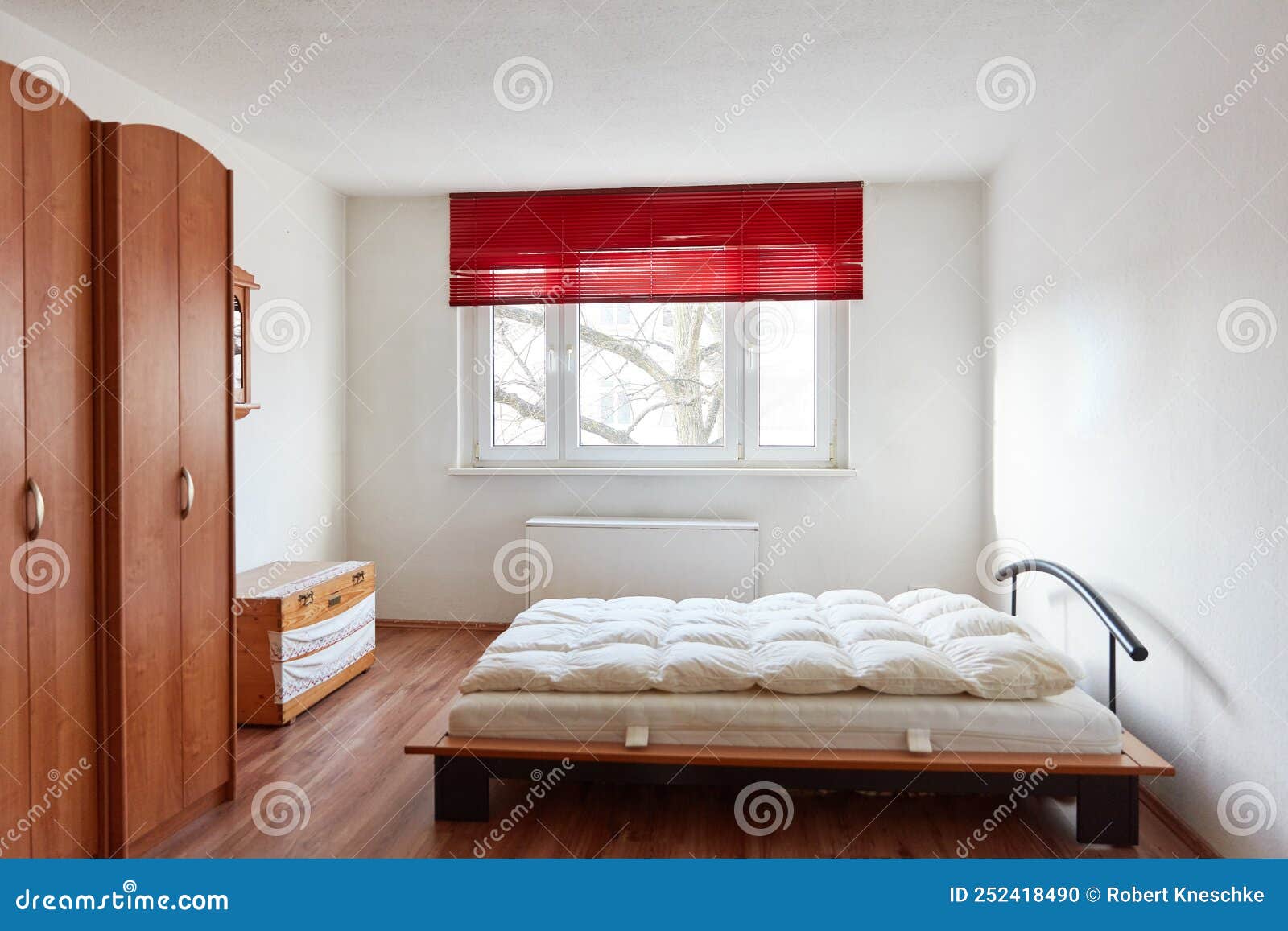 Furnished Bedroom with Double Bed and Wardrobe Stock Photo Image of