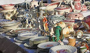 Furnishings And Ceramic Plates For Sale Vintage Shop Stock Image Furnishings And Ceramic Plates For Sale Vintage Shop Stock Image