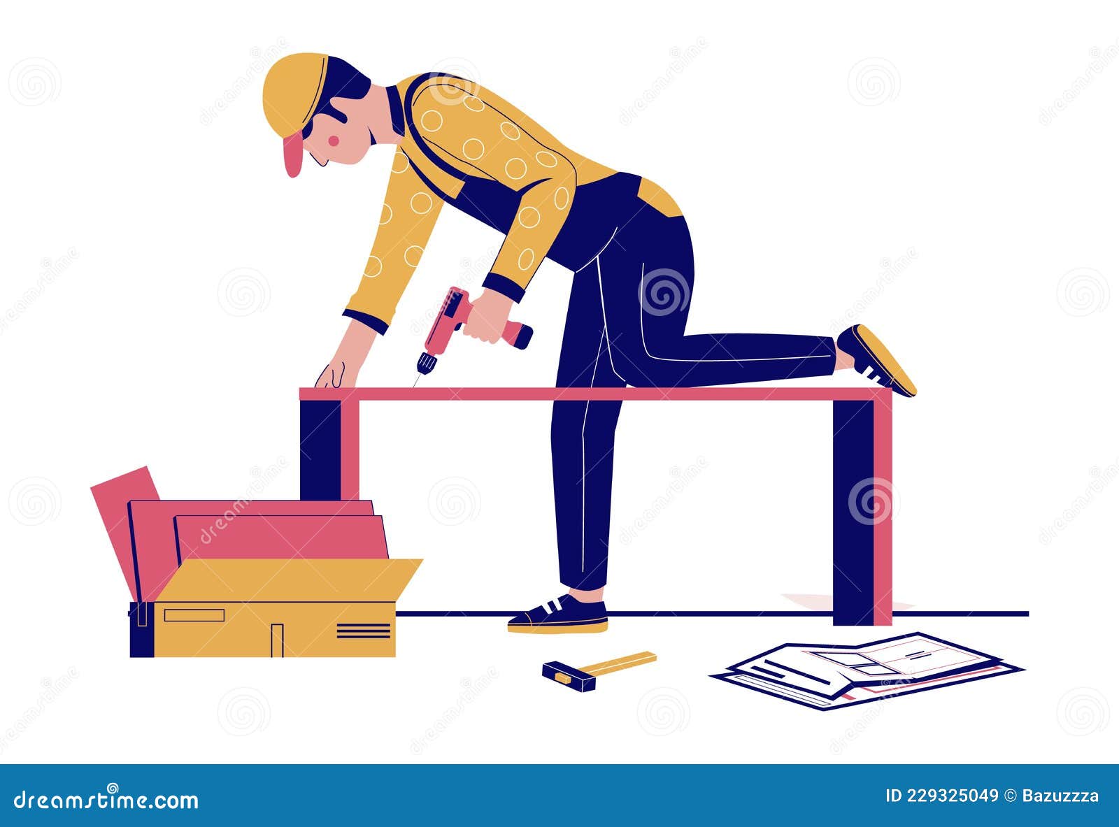 Furniture Assembly. Handyman, Furniture Collector Assembling Closet, Cupboard Using Hand Drill