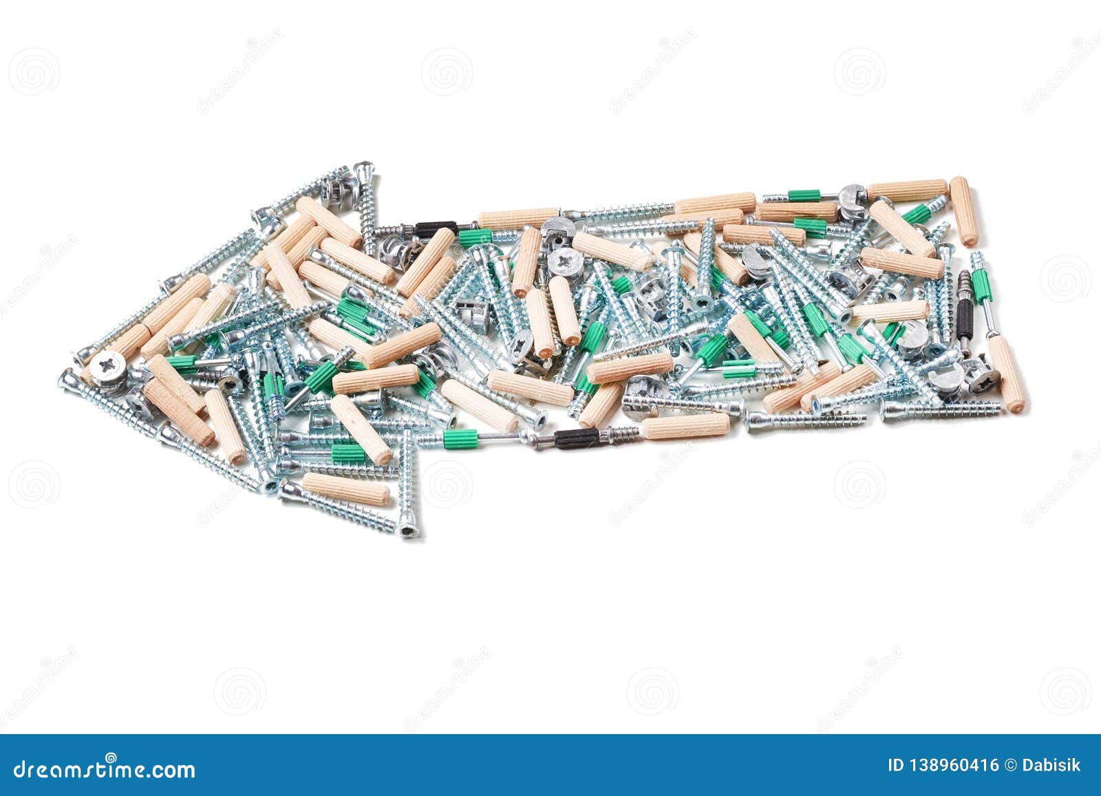 Furniture Assembly Tools in Shape of Arrow on a White Background