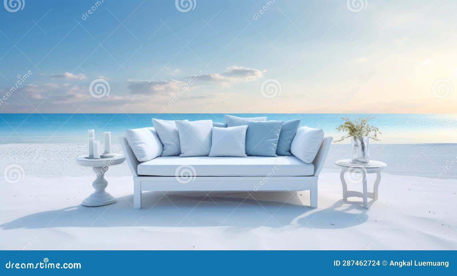 furniture and beach luxury home with sky-blue, tranquil gardenscapes, poolcore