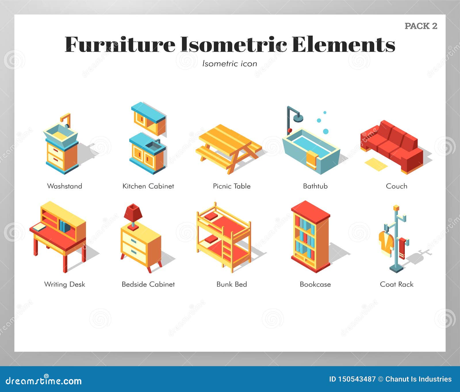 Furniture Elements Isometric Pack Stock Vector Illustration of bowl