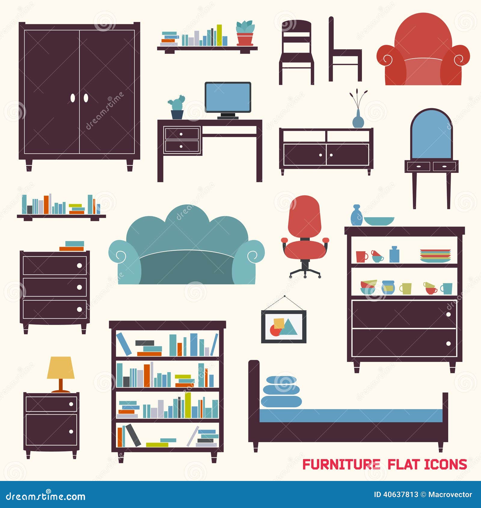 Furniture Icons Flat Stock Vector - Image: 40637813 Furniture Icons Flat