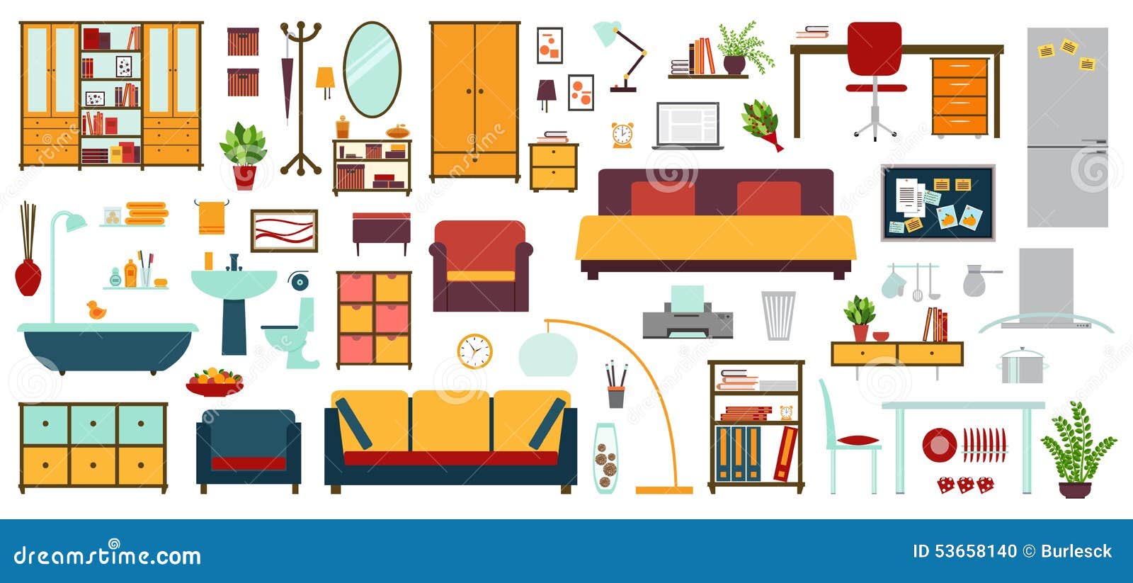 furniture icons in flat style for house