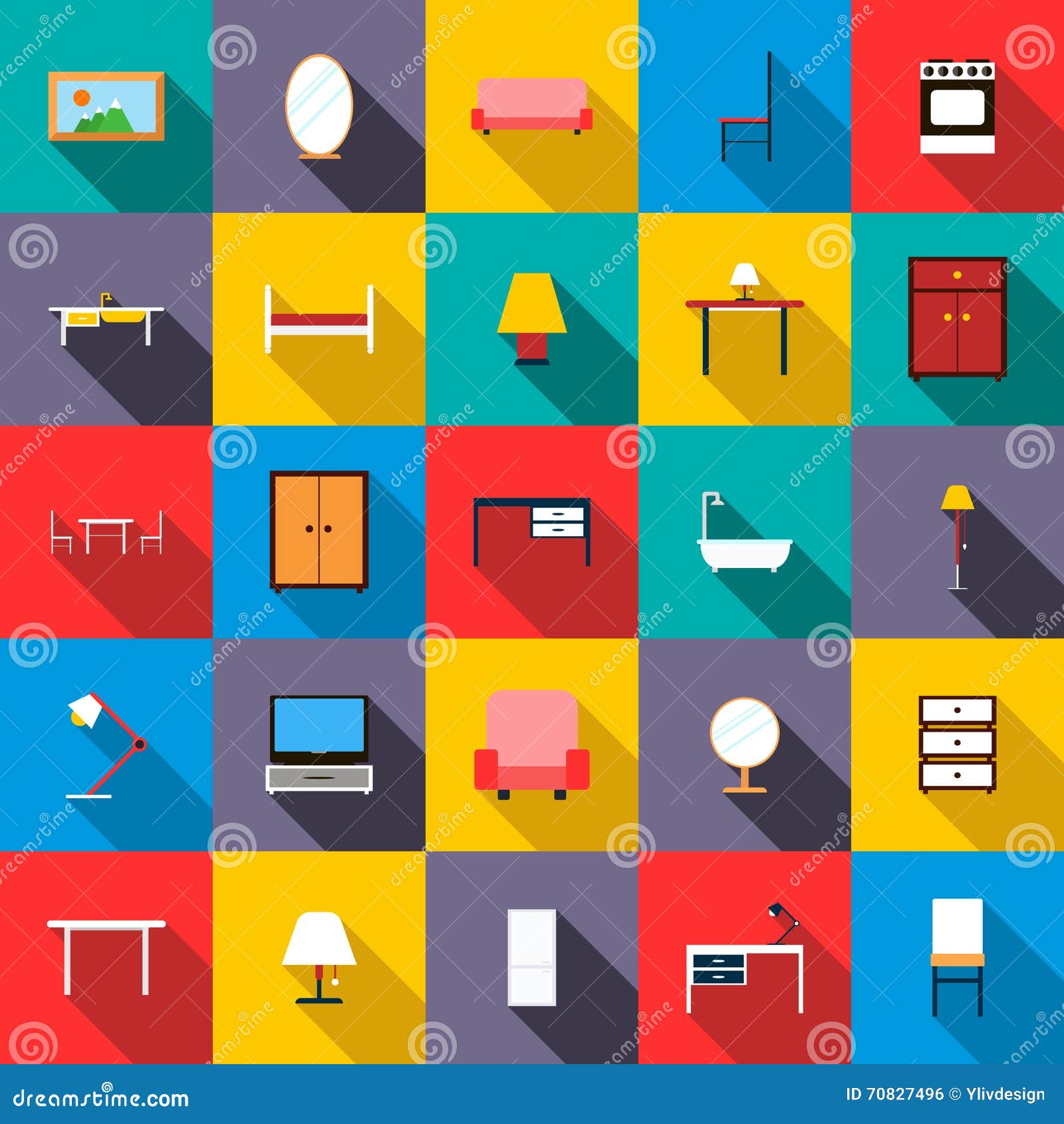 Furniture Icons Set, Flat Style Stock Vector Illustration of desk