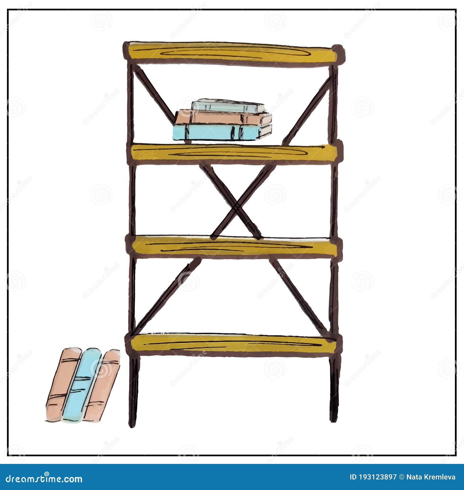 Furniture. Interior. Household items. Isolated vector objects from the set about the house, apartment, interior design, comfort. Chest of drawers, armchair, potted flowers, rack, paintings.