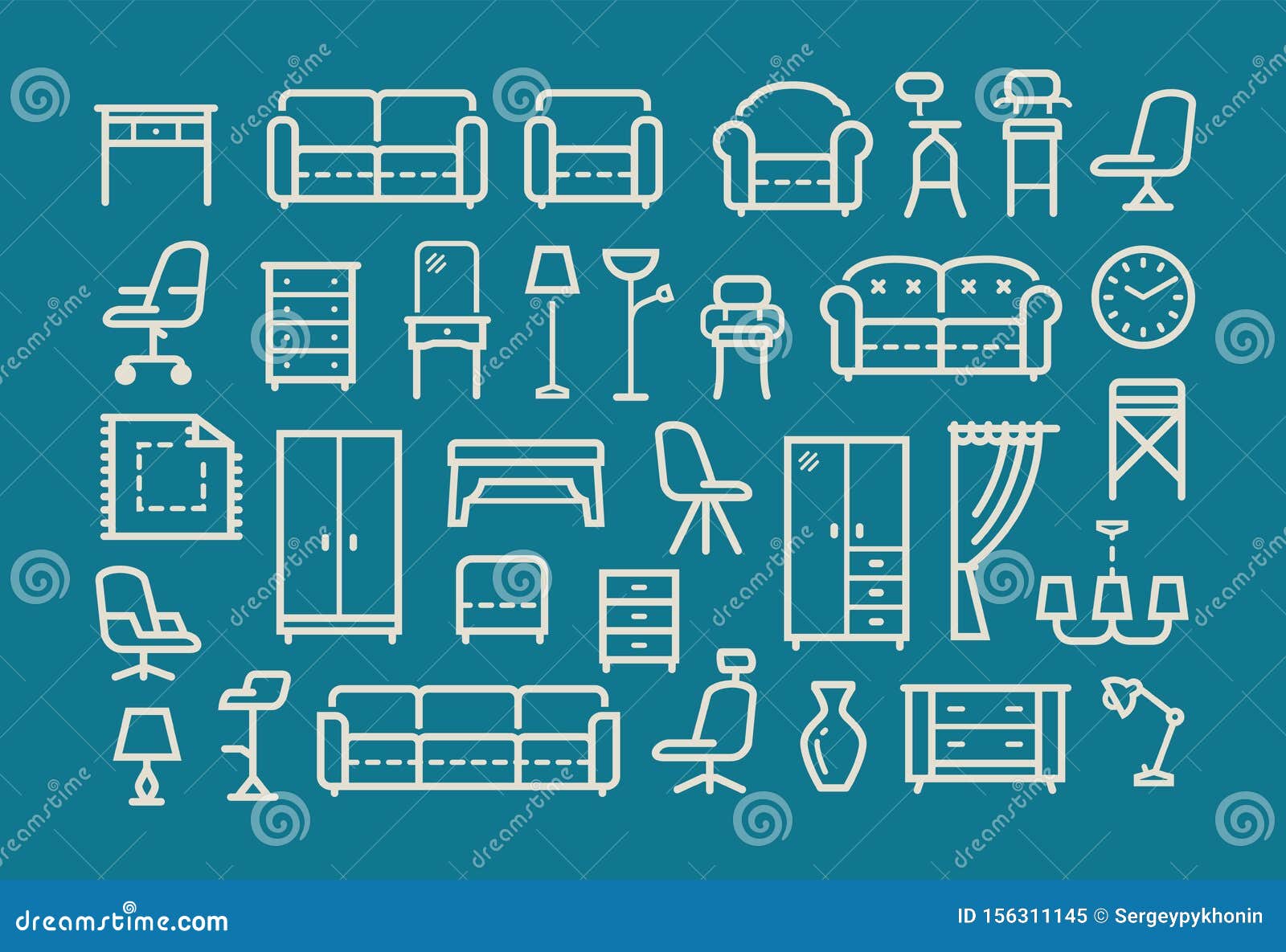 Furniture, Line Icons Set. Collection of Vector Elements for the ...