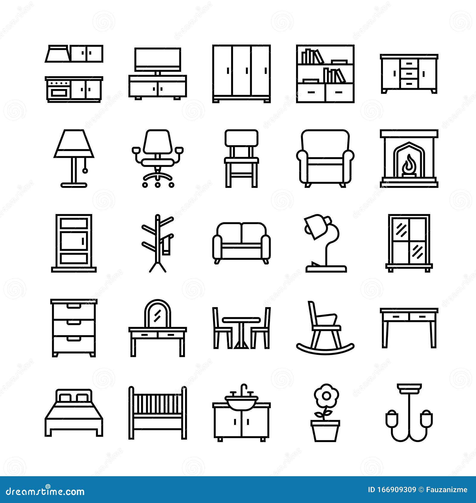 Furniture Outline Icon Set stock vector. Illustration of office 166909309
