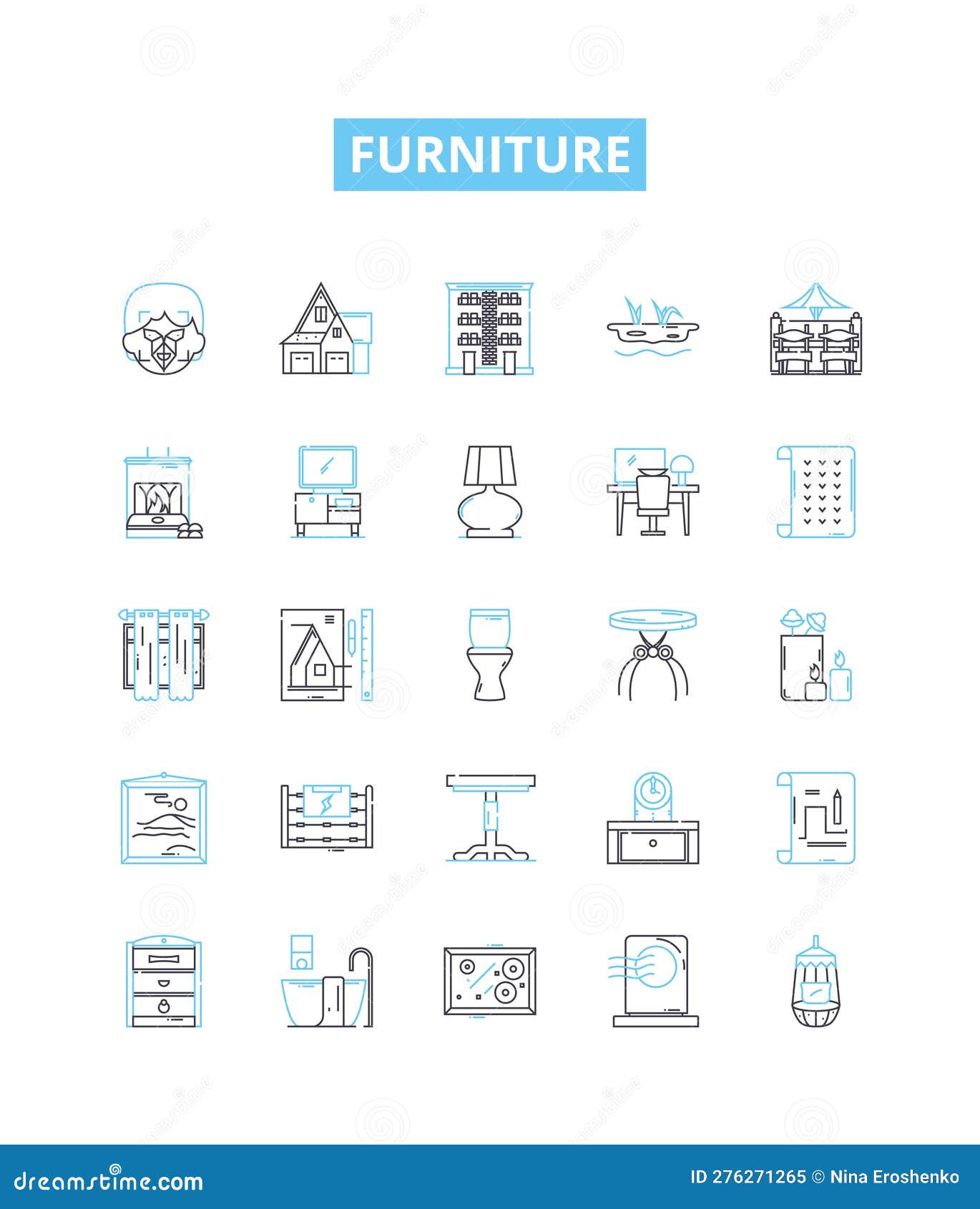 furniture  line icons set. furniture, chairs, tables, sofas, desks, stools, cupboards  outline concept