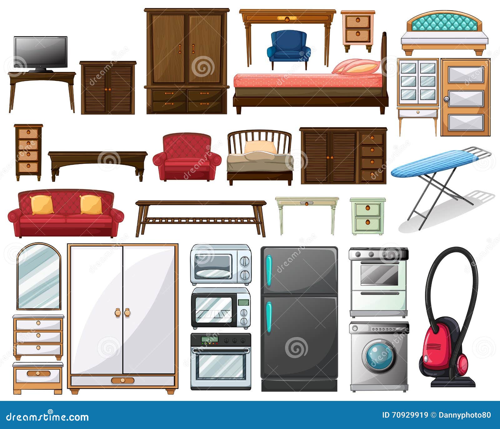 Furnitures and Electronic Equipments Stock Vector Illustration of