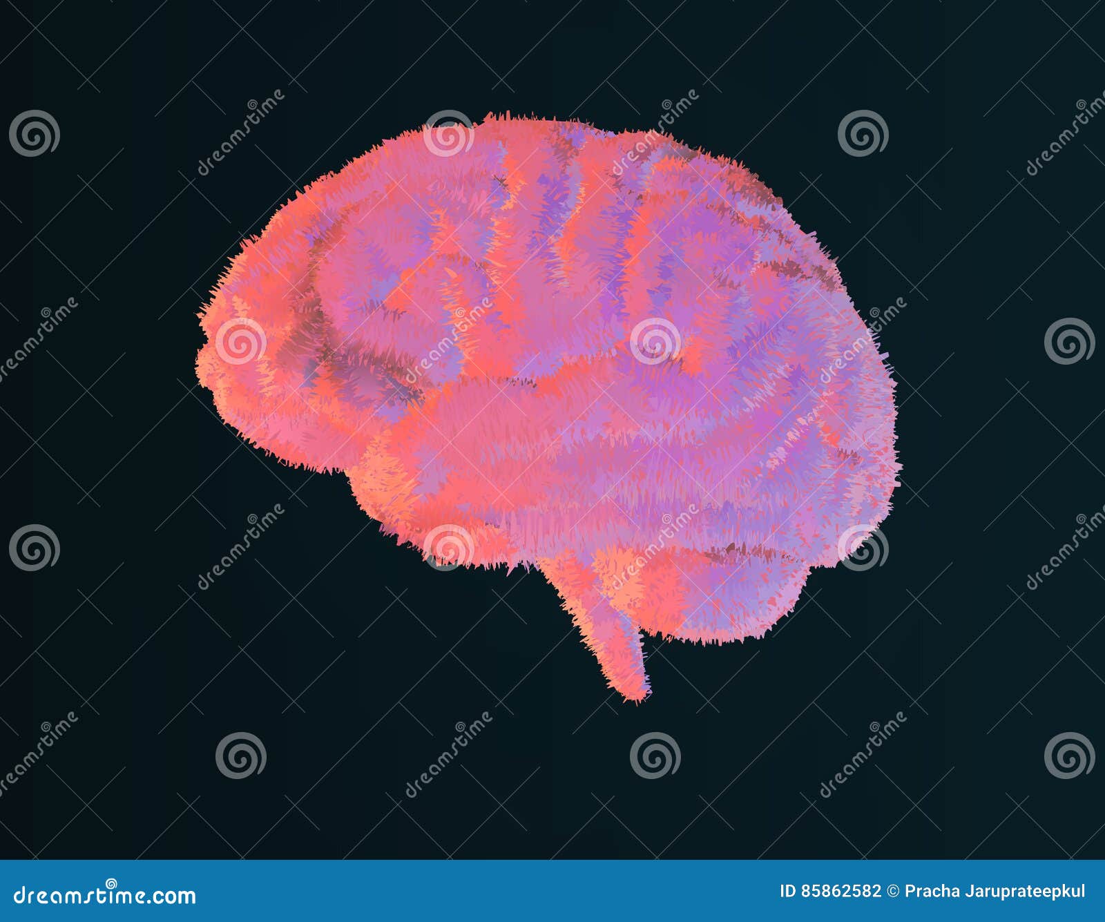 Furry brain illustration on dark background. Furry brain illustration with pastel color style on dark background