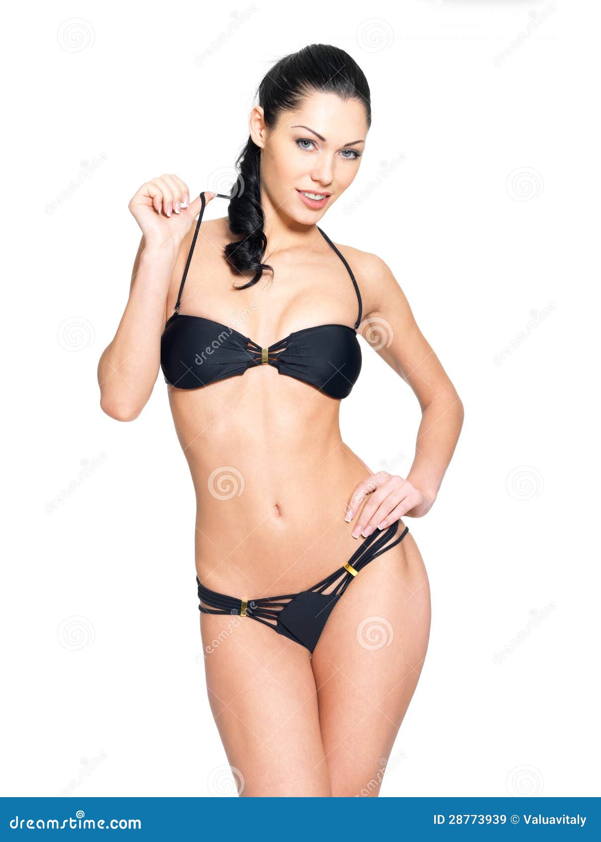 Fuselage Mince De Jeune Femme Dans Le Bikini Noir Image Stock Image