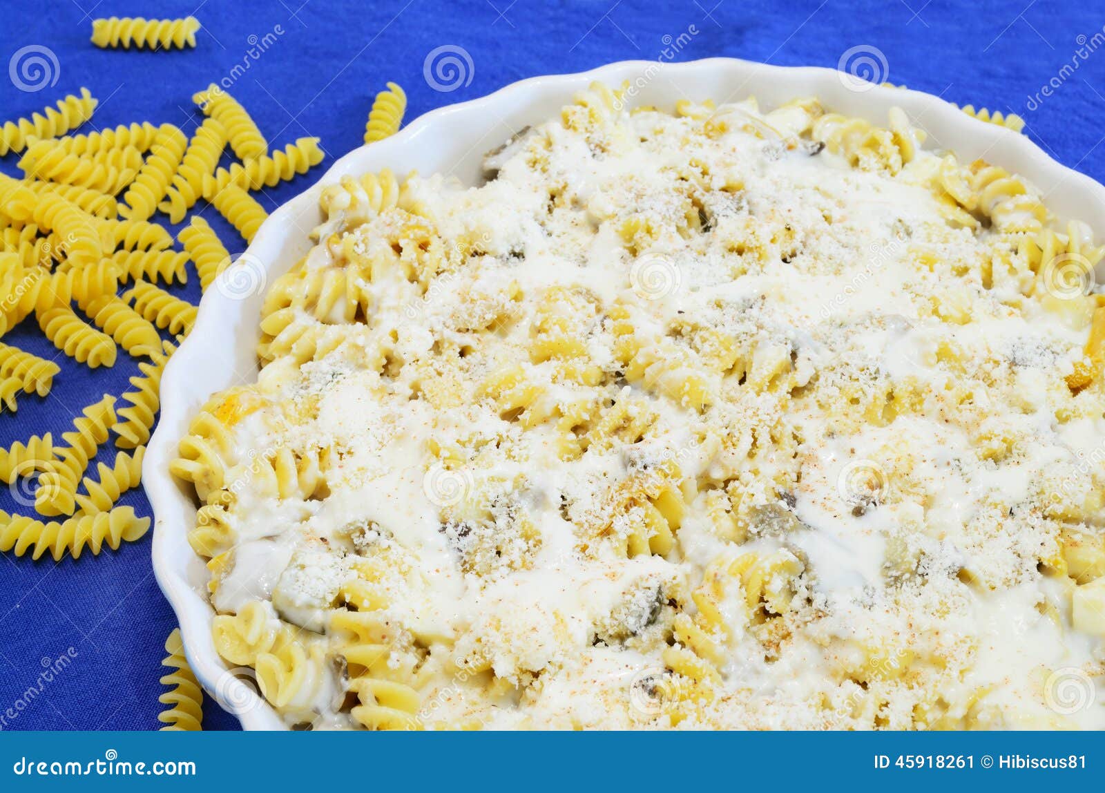 Fusilli and cheese stock image. Image of blue, tablecloth 45918261