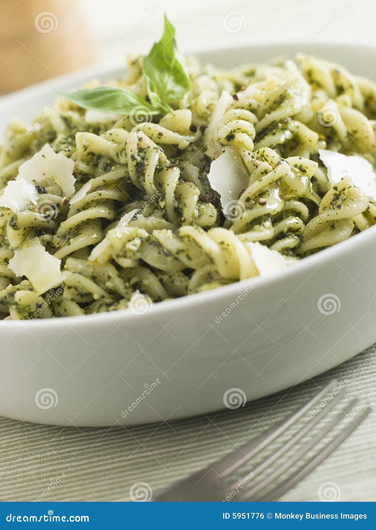Fusilli Pasta Dressed in Pesto Stock Photo Image of cookery, detail