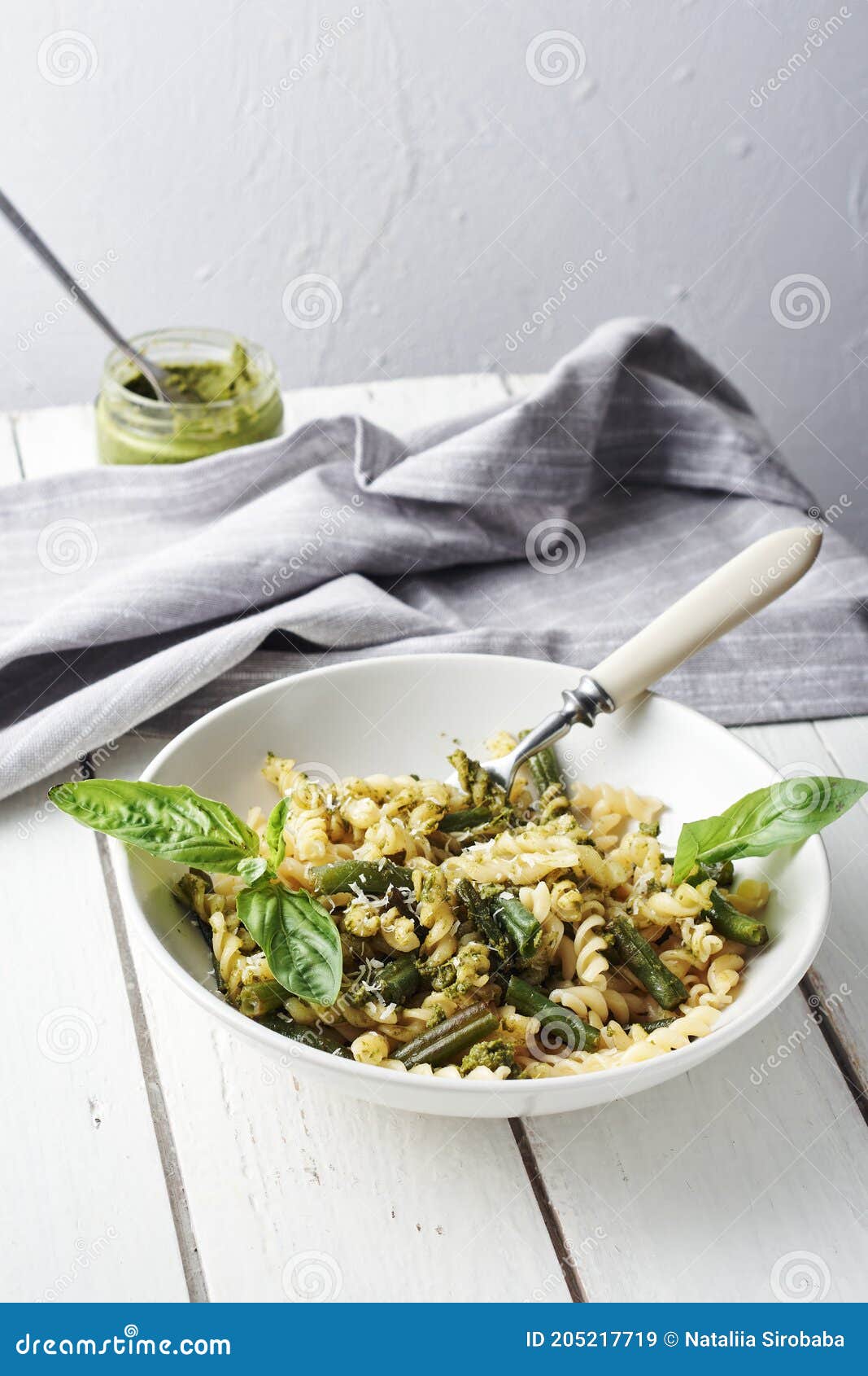 Fusilli Pesto Pasta with Green Beans Stock Image Image of healthy