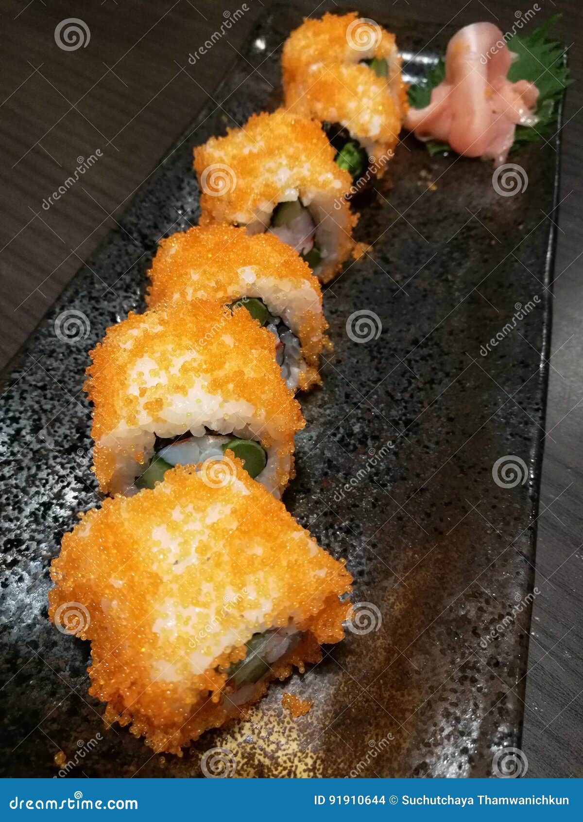 Fusion California Roll Sushi,stuff with Salmon,cucumber,crab Stick and  Sweet Egg,Stylist Food with Blur Boken Background,Japanese Stock Photo -  Image of maguro, local: 91910644