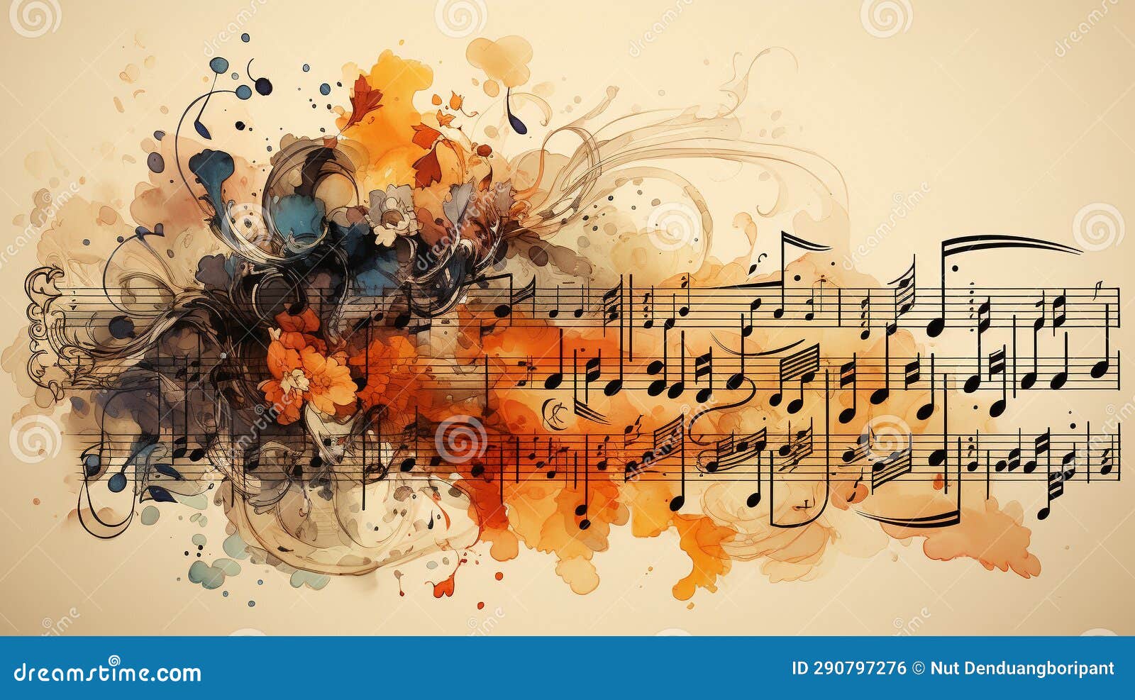 Harmonious Ink Abstract Art Inspired by the Melody of Music Stock