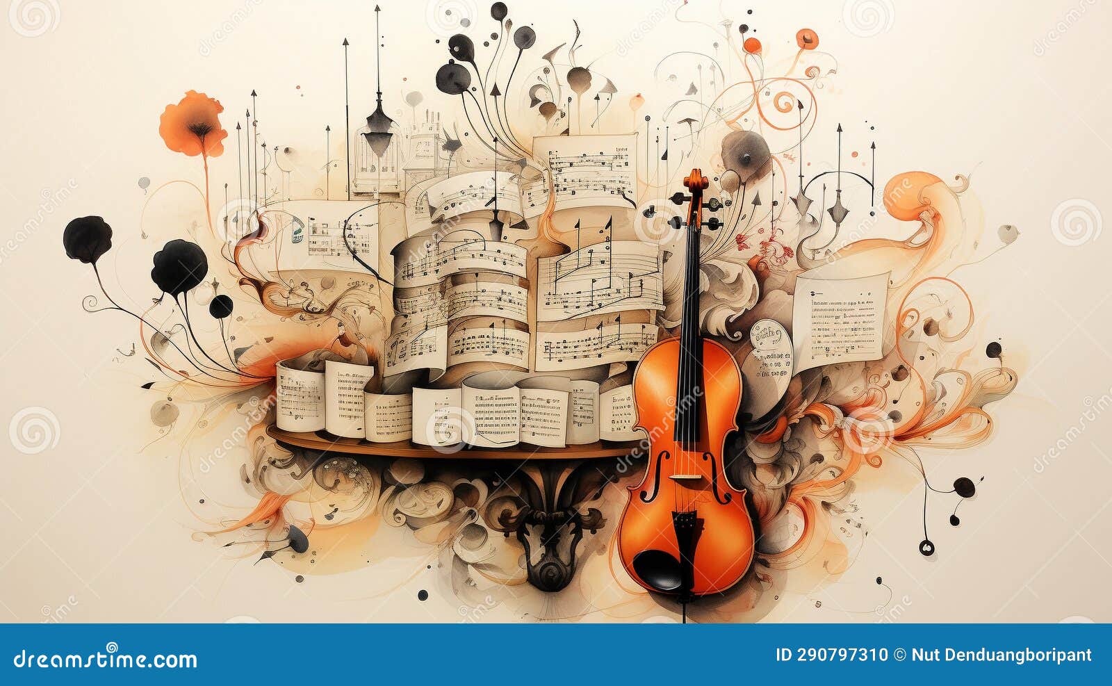 Harmonious Ink Abstract Art Inspired by the Melody of Music Stock