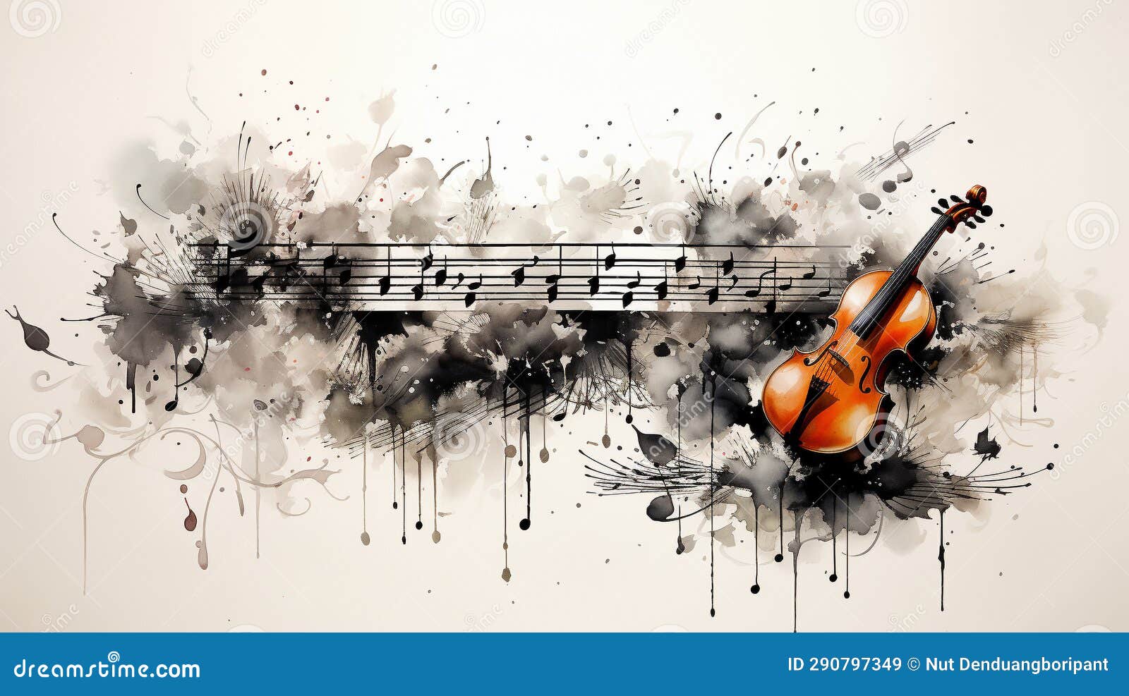 Harmonious Ink Abstract Art Inspired by the Melody of Music Stock