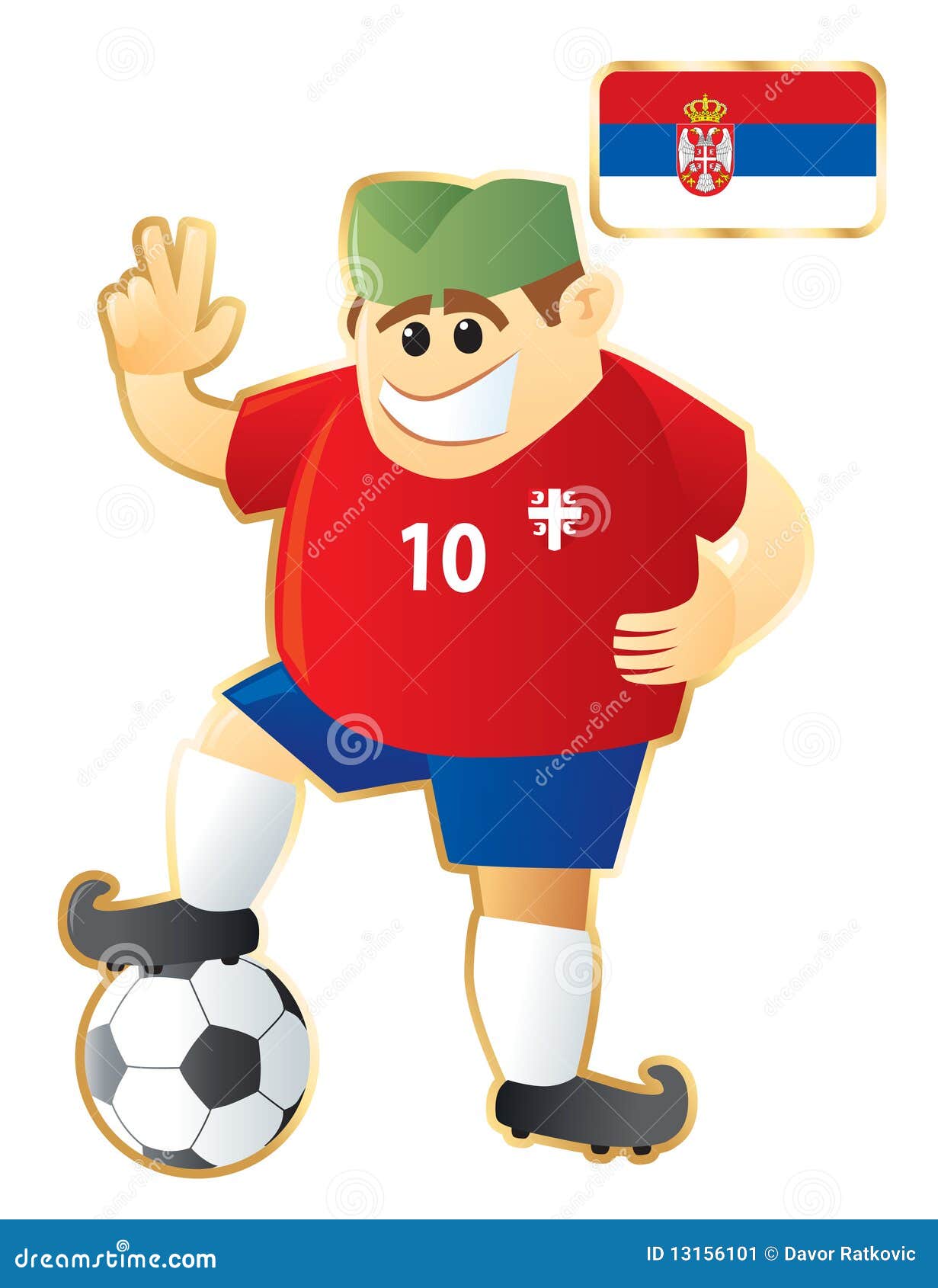 Futbolowa maskotka Serbia. 3 2010 filiżanek d chorągwianego futbolu złota grupy ilustracyjny warstwy maskotki konturu Serbia piłki nożnej wektoru świat