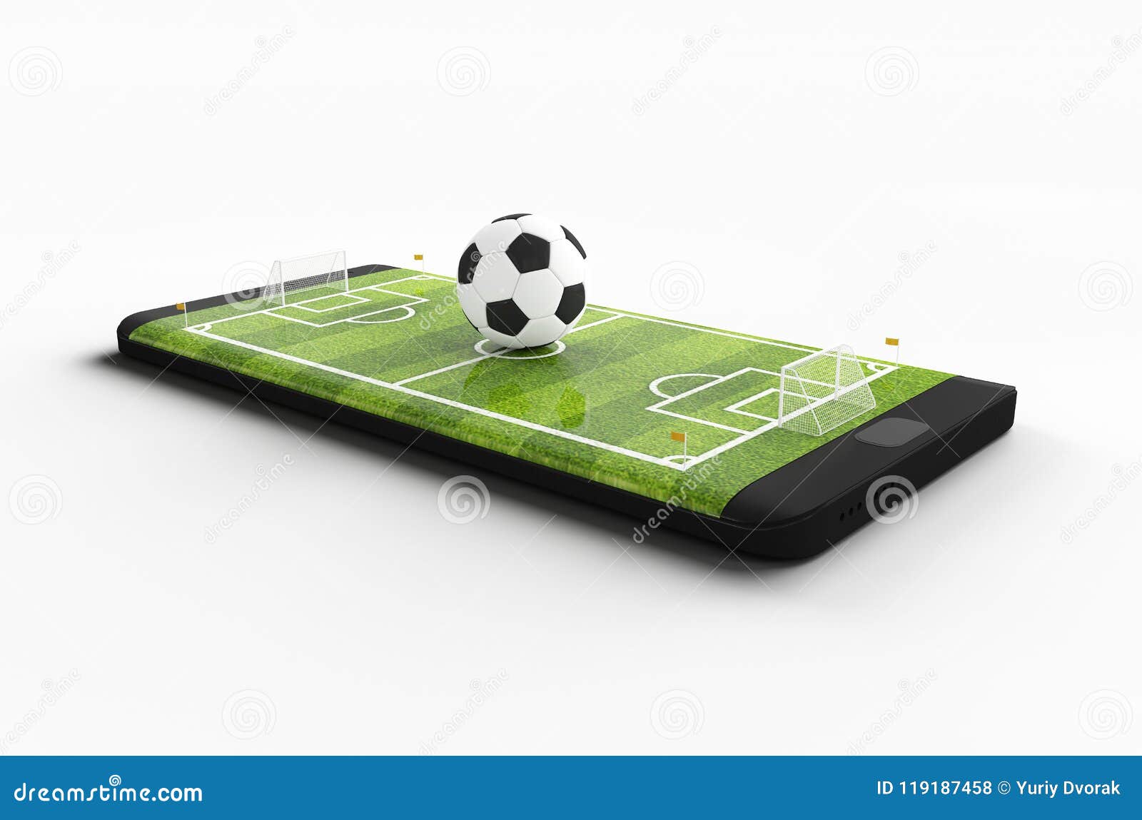 Futebol móvel. Jogo desportivo móvel. Jogo de futebol online com aplicativo  móvel ao vivo. Campo de futebol na tela do smartphone e bola. Conceito de  venda de bilhetes online imagem vetorial de