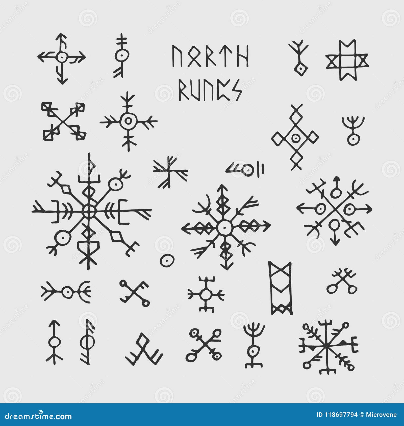 Futhark Norse Viking Runes And Talismans Nordic Pagan Vector Occult Symbols For Tattoo Stock Vector Illustration Of Ancient Design