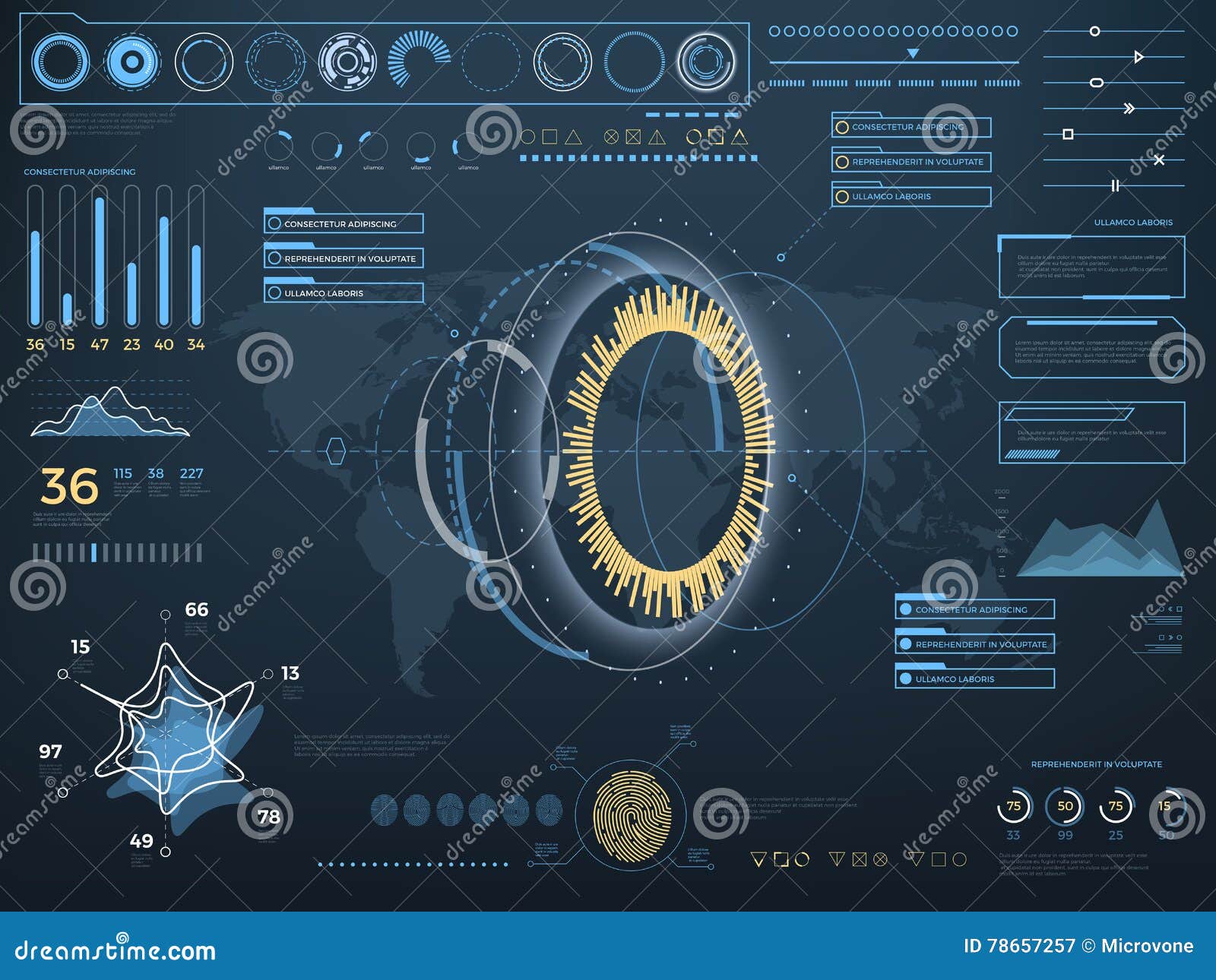 future concept virtual touch user interface hud.  interactive screen with control panel